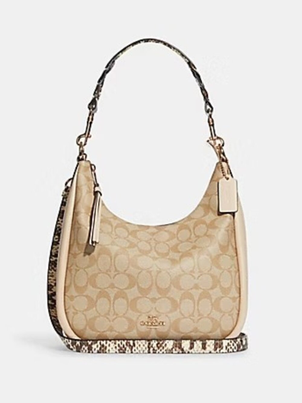 COACH Jules Khaki & Snake-Embossed Leather Shoulder Bag